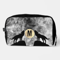Loup hurlante pleine lune noir blanc Monogramme pe
