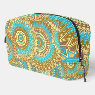 Trousse De Toilette Mandala superposé bleu marron or