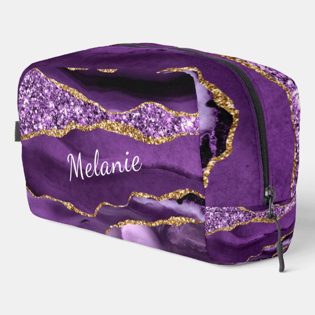 Trousse De Toilette Marbre d'or violet personnalisé Votre nom (Coin droit)