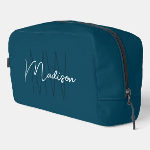 Trousse De Toilette Moderne Monogramme Nom Script Bleu