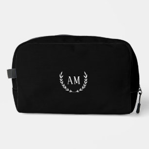 Trousse De Toilette Monogramme de feuille personnalisé, noir 