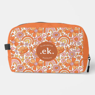 Trousse De Toilette Monogramme Floral Orange Rétro Groovy