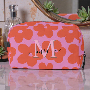 Trousse De Toilette Monogramme Floral Rétro Rose Orange Clair