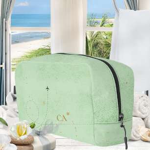 Trousse De Toilette Monogramme minimaliste Gold Sage Green Avion