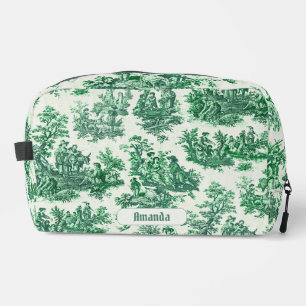 Trousse De Toilette monogramme vintage fleuri vert toile jouy