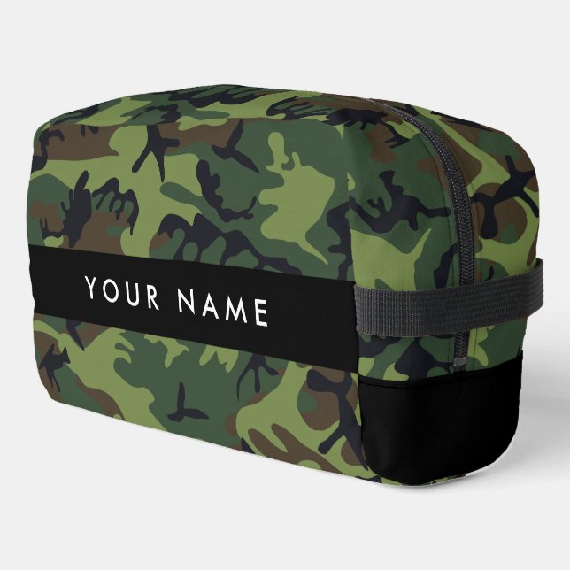 Trousse De Toilette Motif Camouflage Vert, Votre nom, Personnaliser (Coin gauche)