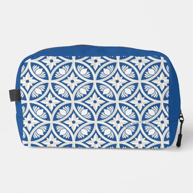 Trousse De Toilette Motif Carrelage Lotus Côtier - Le Lotus Blanc (Recto)