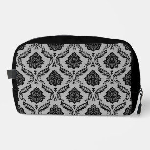 Trousse De Toilette Motif Damassé Rococo Noir sur Gris