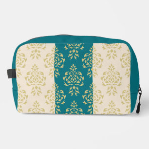 Trousse De Toilette Motif de Damas de crête - Or sur Turquoise & crème