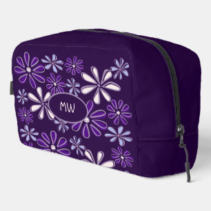 Trousse De Toilette Motif de doodle à fleurs violettes monogrammes