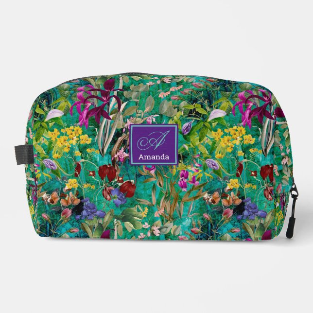 Trousse De Toilette Motif feuille turquoise  de fleurs douces (Recto)
