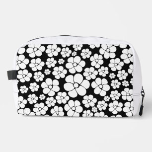 Trousse De Toilette Motif Fleur Rétro en Blanc sur Noir