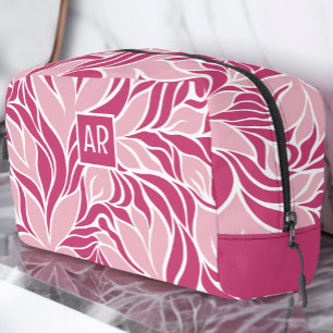 Trousse De Toilette Motif floral moderne rose et blanc avec monogramme