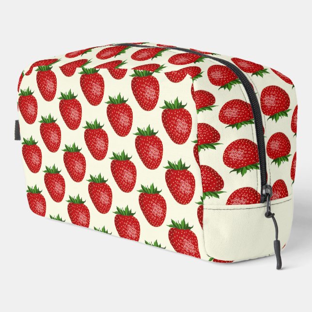 Trousse De Toilette Motif fraises, fraises rouges, fruits, feuilles (Coin droit)