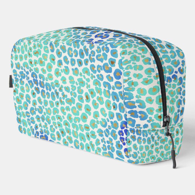 Trousse De Toilette Motif léopard bleu or (Coin droit)