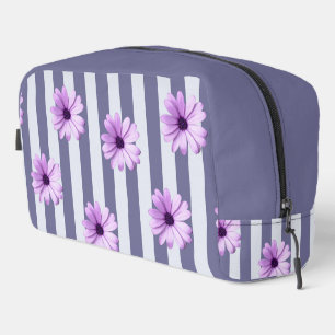 Trousse De Toilette motif rayé avec des pâquerettes violettes