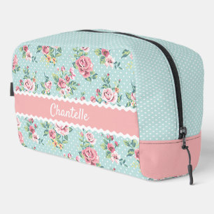 Trousse De Toilette Motif Rose Vert Menthe Pâle Rose Blush Français
