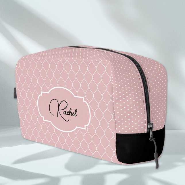 Trousse De Toilette Name || Pale Blush Pink Stylish Trellis Pattern (Créateur téléchargé)