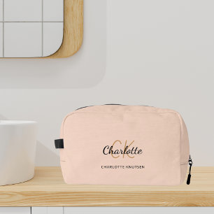 Trousse De Toilette Nom beige monogramme initiales script moderne