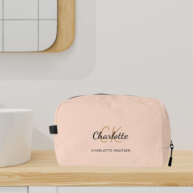 Trousse De Toilette Nom beige monogramme initiales script moderne (Créateur téléchargé)