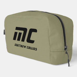 Trousse De Toilette Nom de l'homme minimaliste vert olive monogramme