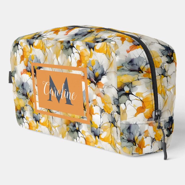 Trousse De Toilette Nom de monogramme des tons de terre neutres florau (Coin droit)