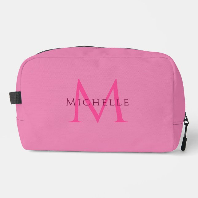 Trousse De Toilette Nom de script rose tendance tendance personnalisé  (Recto)