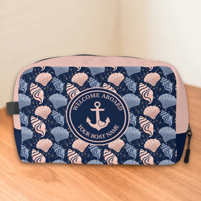 Trousse De Toilette Nom du bateau nautique personnalisé Plush Navy (Créateur téléchargé)