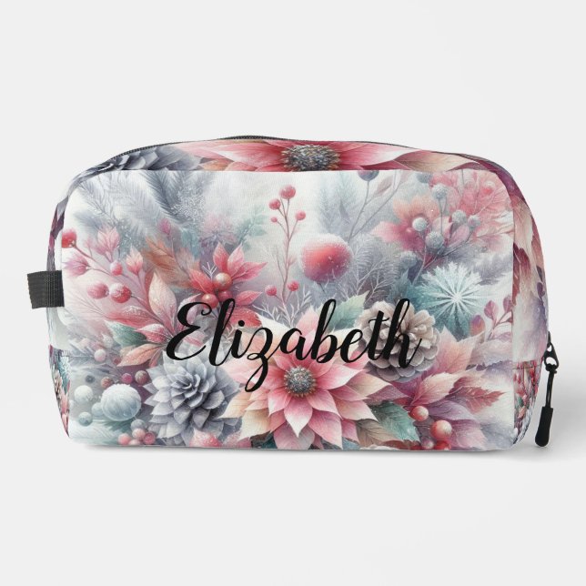Trousse De Toilette Nom du monogramme Aquarelle florale de Noël (Recto)