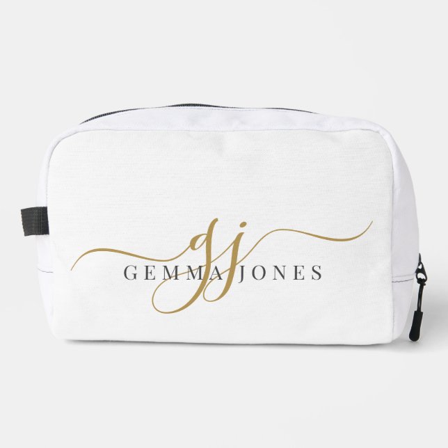 Trousse De Toilette Nom du script du monogramme or (Recto)