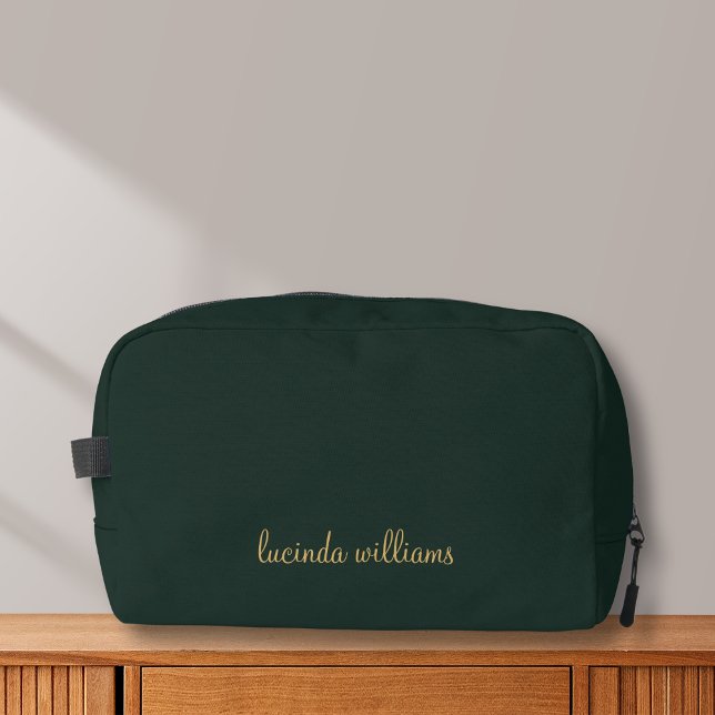 Trousse De Toilette Nom du script moderne Green Charcoal Gold (Créateur téléchargé)
