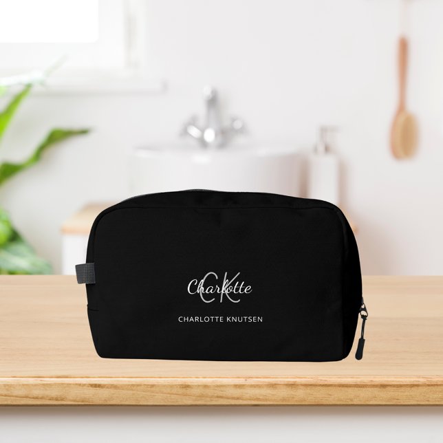 Trousse De Toilette Nom initial du monogramme noir blanc (Créateur téléchargé)