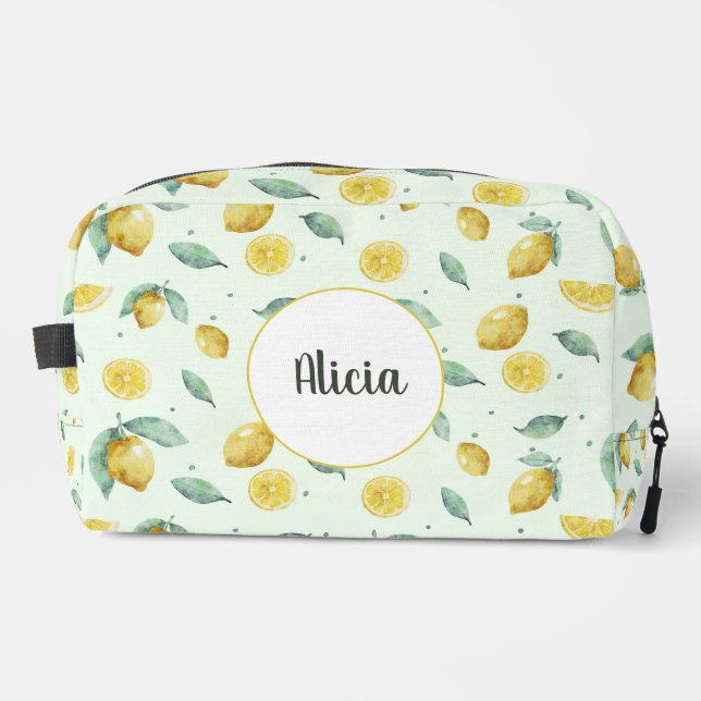 Trousse De Toilette Nom personnalisé citrons aquarelle (Recto)