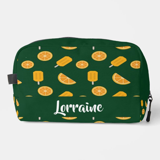 Trousse De Toilette Nom personnalisé orange tranches et crème glacée v (Recto)