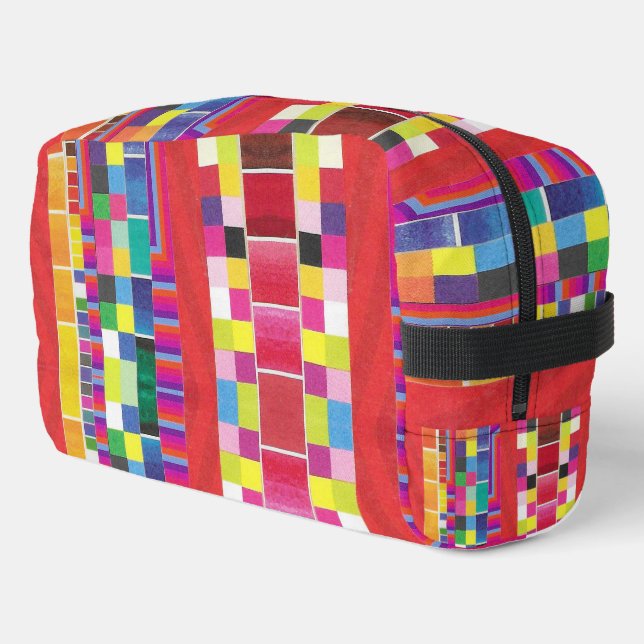 Trousse De Toilette nuances rouges, bandes et pixels colorés (Coin gauche)