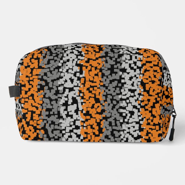 Trousse De Toilette Orange gris noir pixellisé bandes (Recto)