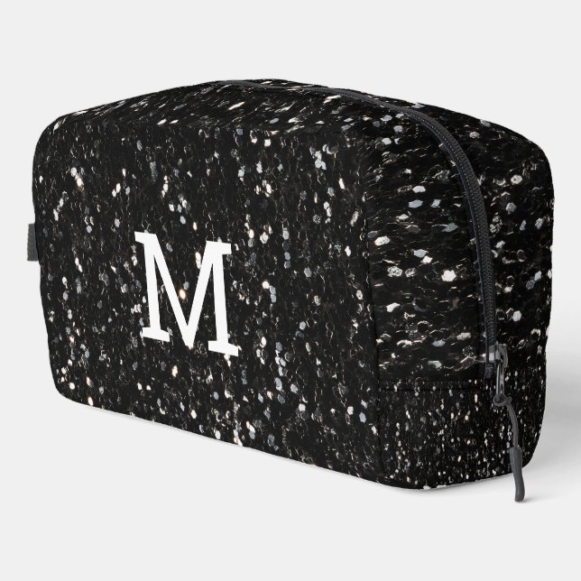 Trousse De Toilette Parties scintillant brillante noire et blanche Mon (Coin droit)