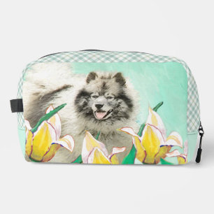 Trousse De Toilette Peinture Keeshond dans les tulipes mignonne art or