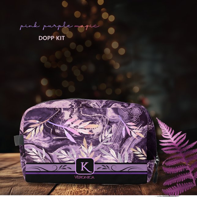 Trousse De Toilette Pierre rose pourpre - Pierre rose - Monogramme mod (Purple Pink Gemstone Modern Monogram Dopp Kit)