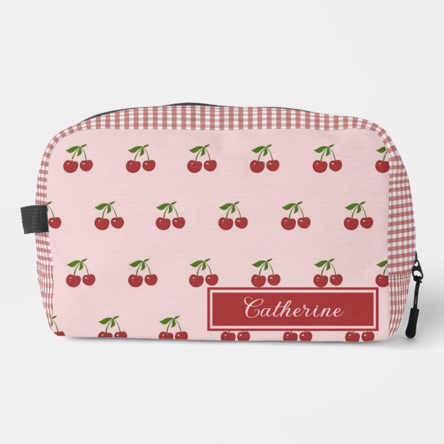 Trousse De Toilette Pink Red Cherry Gingham Pattern Simple Fruit (Recto)