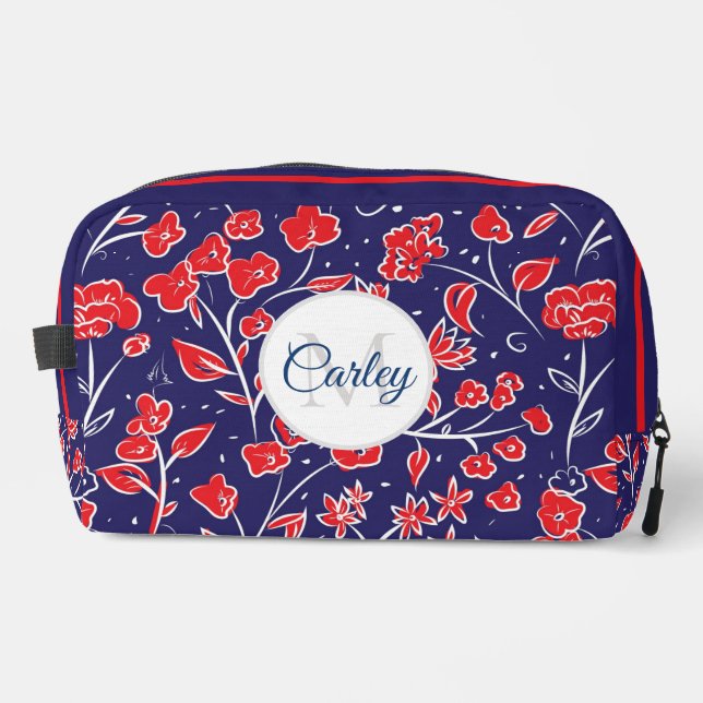 Trousse De Toilette Plutôt Vibrant Rouge bleu floral Personnalisé (Recto)