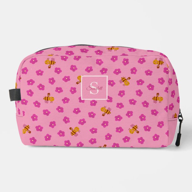 Trousse De Toilette Printemps Abeille &  Monogramme Rose Foncé Floral (Recto)