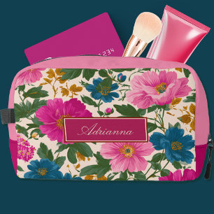 Trousse De Toilette Rose Clair et Floral Bleu sur Crème
