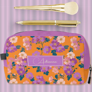 Trousse De Toilette Rose et violet floral moderne sur fond orange