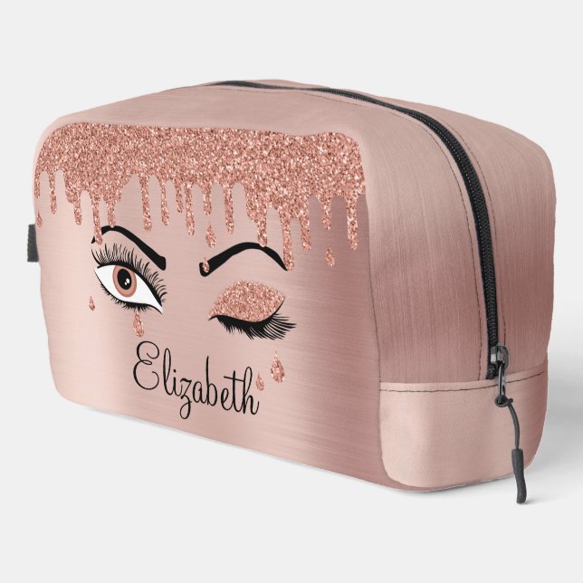 Trousse De Toilette Rose Pink Gold Eyelashes Dripping Glitter (Coin droit)