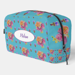 Trousse De Toilette Rose Rose Shabby Teal Floral Fille Nom
