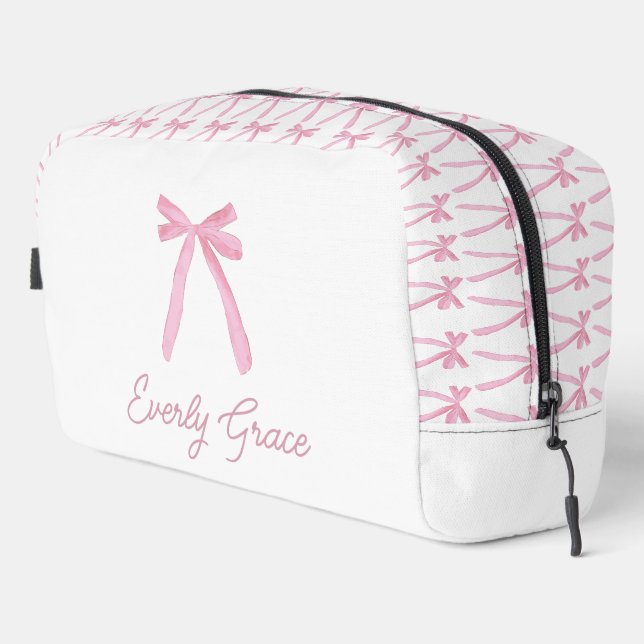 Trousse De Toilette Ruban d'aquarelle rose Bow personnalisé (Coin droit)