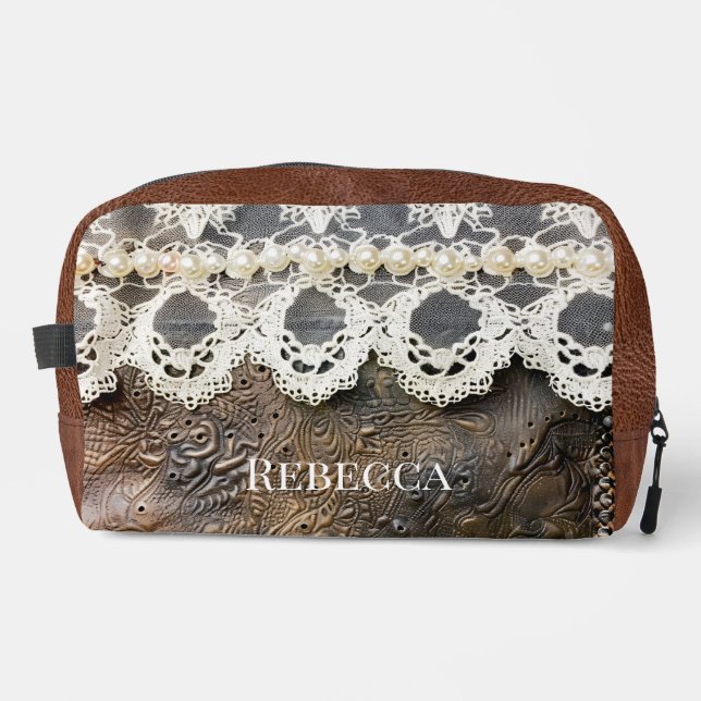 Trousse De Toilette RusticWestern outils cuir et dentelle antique (Recto)