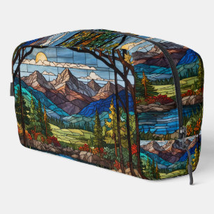 Trousse De Toilette Scène de montagne boisée vitrail vintage