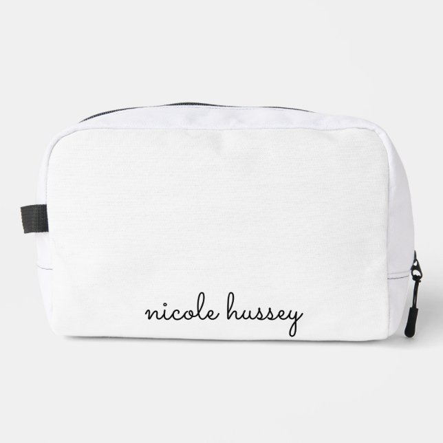 Trousse De Toilette Script blanc | Moderne Monogramme élégant (Recto)